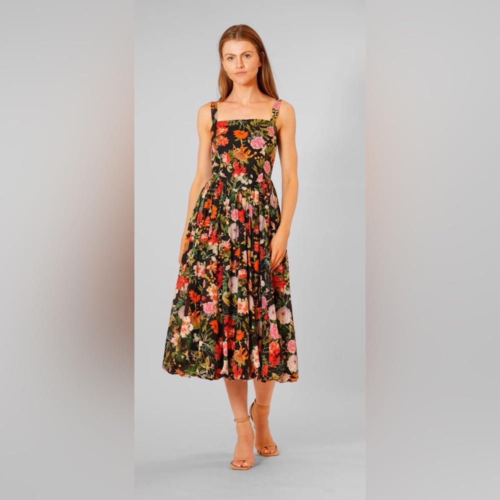 Julia Jordan SQUARE NECK BASQUE WAIST MIDI black FLORAL DRESS size 2 NWT*